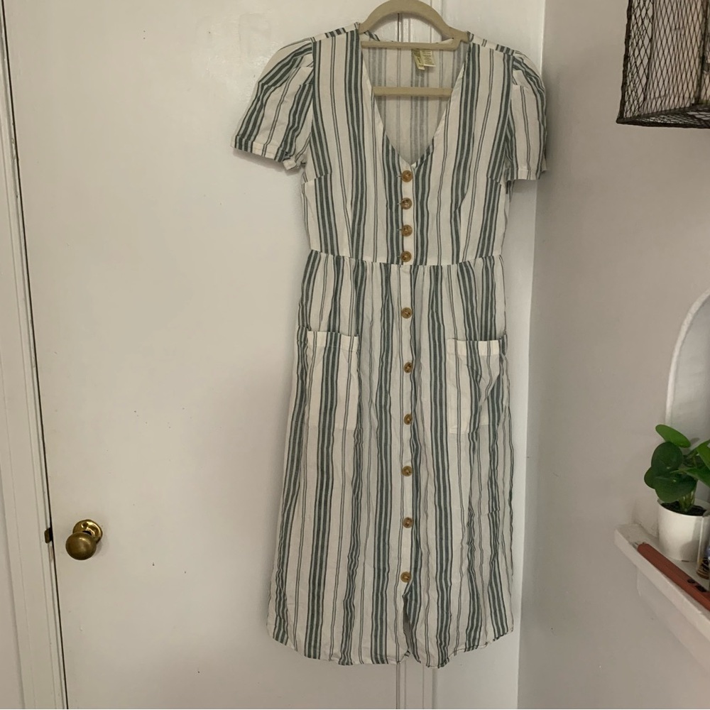 Japna Striped Button-Down Midi Dress